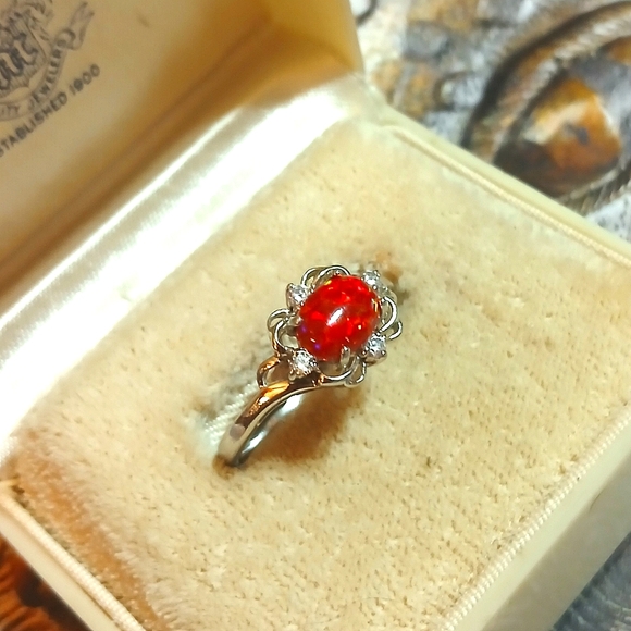VTG RJ Graziano Fire Opal White Sapphire Ring - Picture 3 of 7